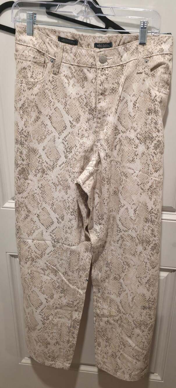 Neutral snakeskin wide leg low-rise baggy jeans...
